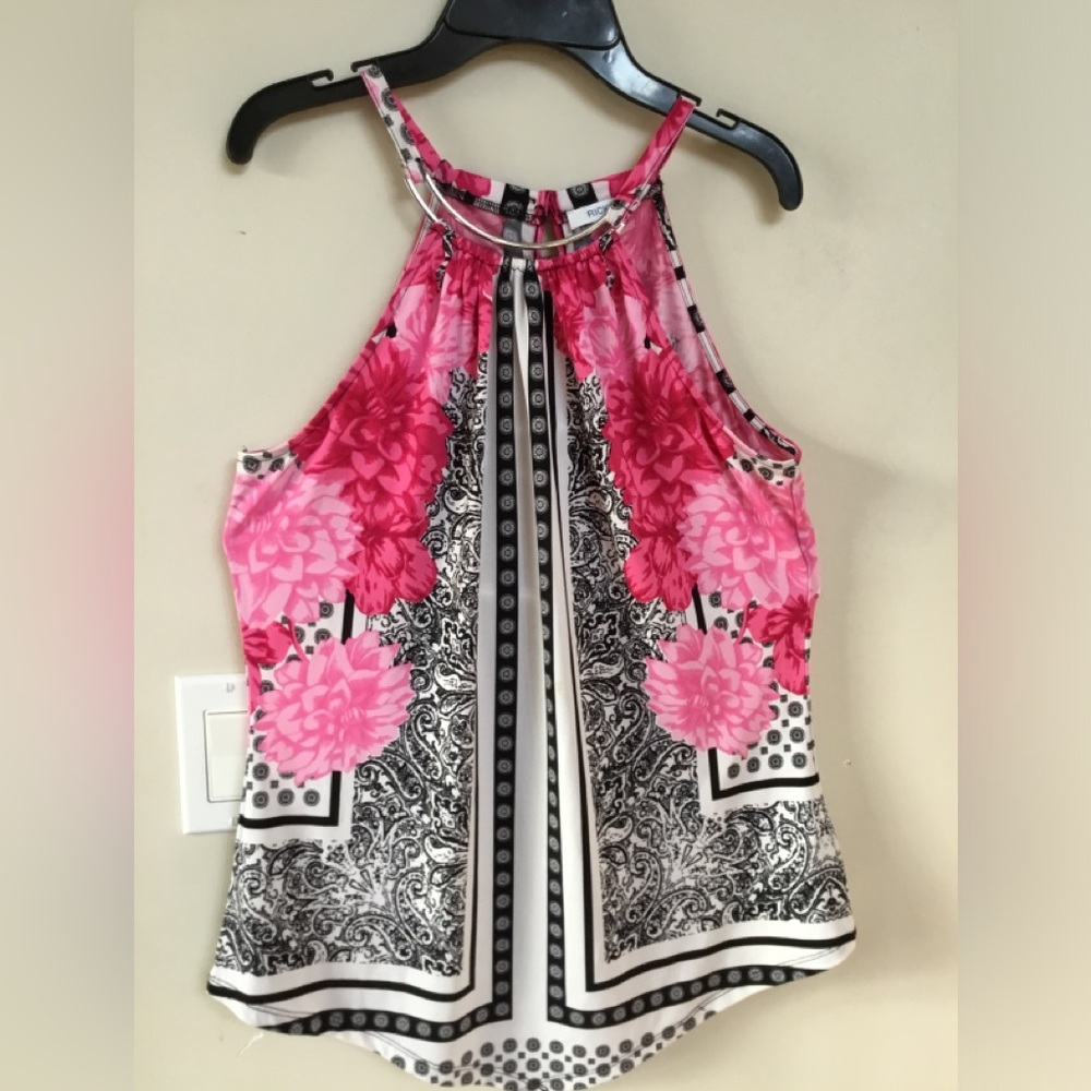 Ricki's Pink and Black Floral Halter Top with roses